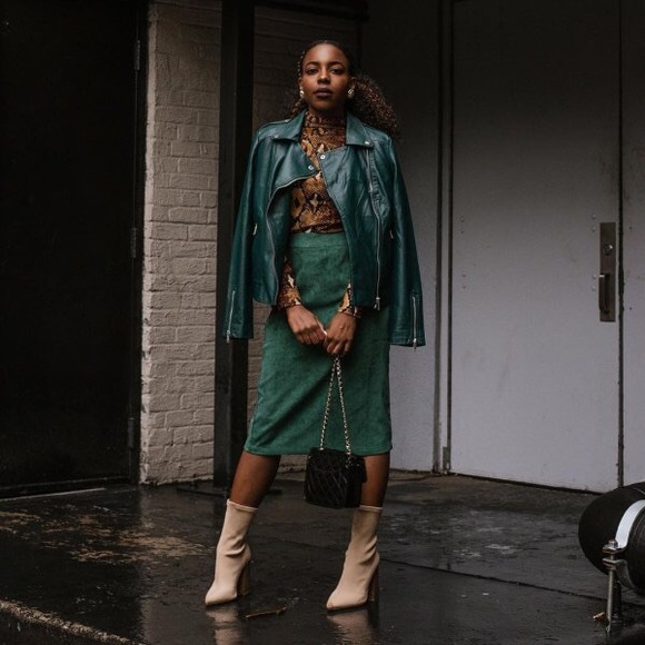 JustFab Jackets & Blazers - Faux Leather Green Moto Jacket